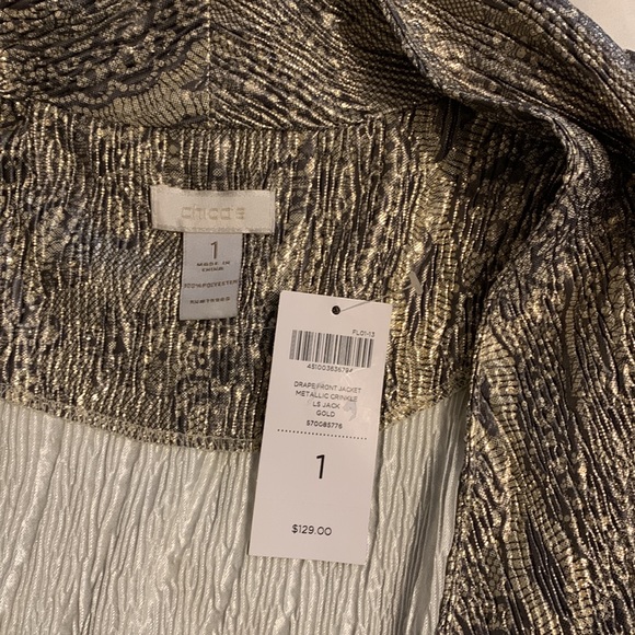 NWT—Chico’s Drape Front Jacket Metallic Crinkle (LS Jack) Gold - Picture 3 of 3